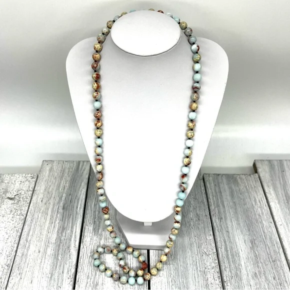 222. Elegant Aqua Terra Jasper (Sea Sediment) Bead Necklace - Picture 8 of 12